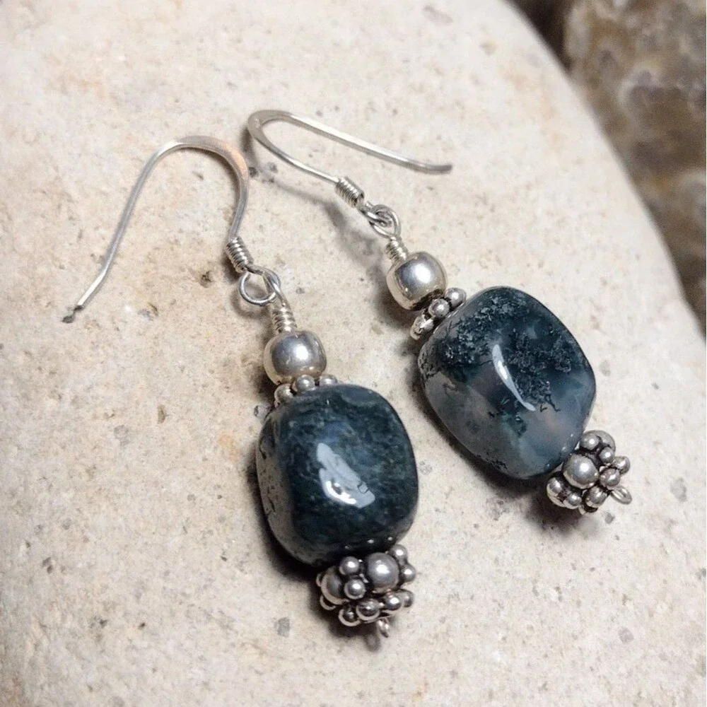 Sterling Silver 925 Reticulated Quartz Green Dangle Earrings